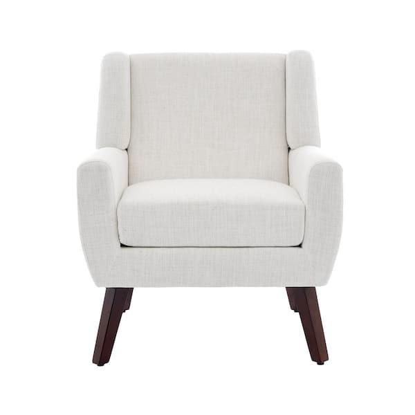 Modern Straight Arm Beige Linen Arm Chair with Wood Legs (Set of 1)