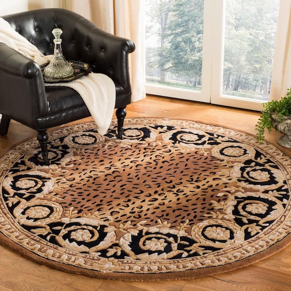 SAFAVIEH Naples Black/Gold 6 ft. x 6 ft. Round Animal Print Area Rug  NA712A-6R - The Home Depot