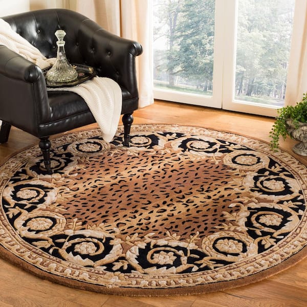 Naples Black/Gold 6 ft. x 6 ft. Round Animal Print Area Rug