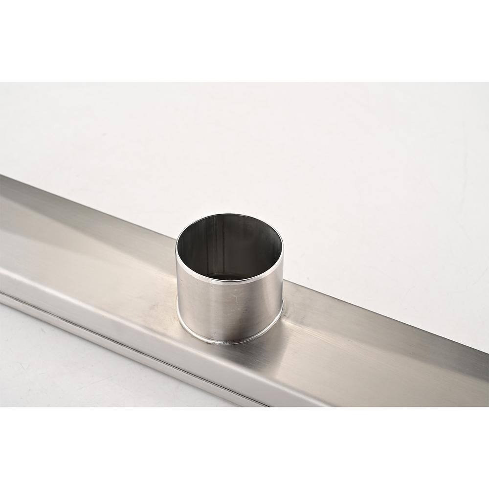 28-Inch Brushed Nickel Linear Mesh Shower Drain with Hair Strainer