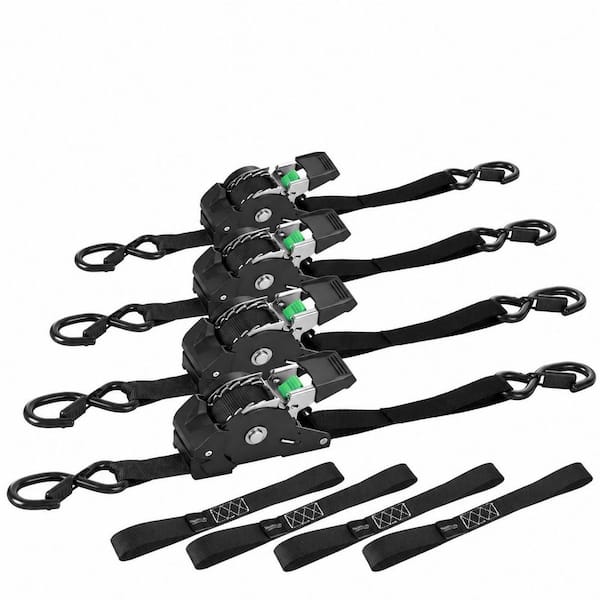 1 in x 10 ft Self Retracting Ratchet Tie Down Straps with Steel S-Hooks and Safety Clips Heavy Duty 4-Pack
