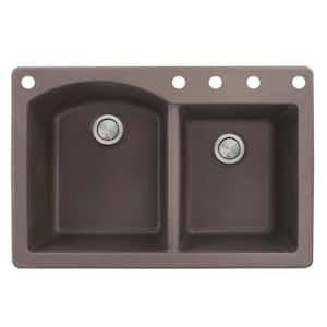 Aversa Drop-In Granite 33 in. 5-Hole 1-3/4 D-Shape Double Bowl Kitchen Sink in Espresso