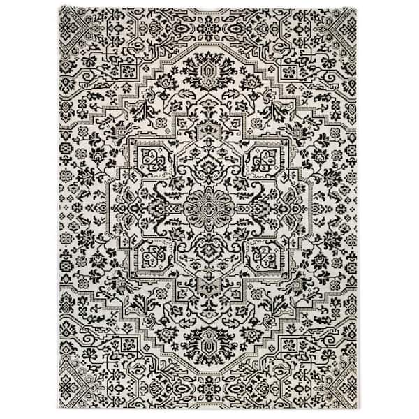 Hampton Bay Osprey Grey 7 ft. x 9 ft. Floral Medallion Indoor/Outdoor Area Rug