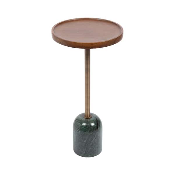Shorrock 12 in. Walnut Brown/Gold Round Solid Wood End Table