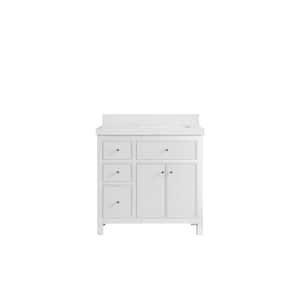 Sonoma 36 in. W x 22 in. D x 36 in. H Right Offset Sink Bath Vanity in White with 2" Empira Quartz Top