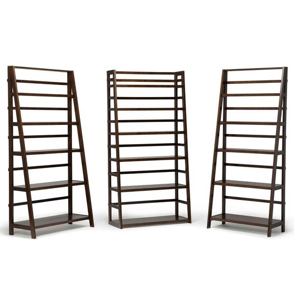 Simpli Home Acadian Solid Wood 72 in. x 36 in. Transitional Wide Ladder Shelf Bookcase in Brunette Brown AXCRACA38 BRU The Home Depot