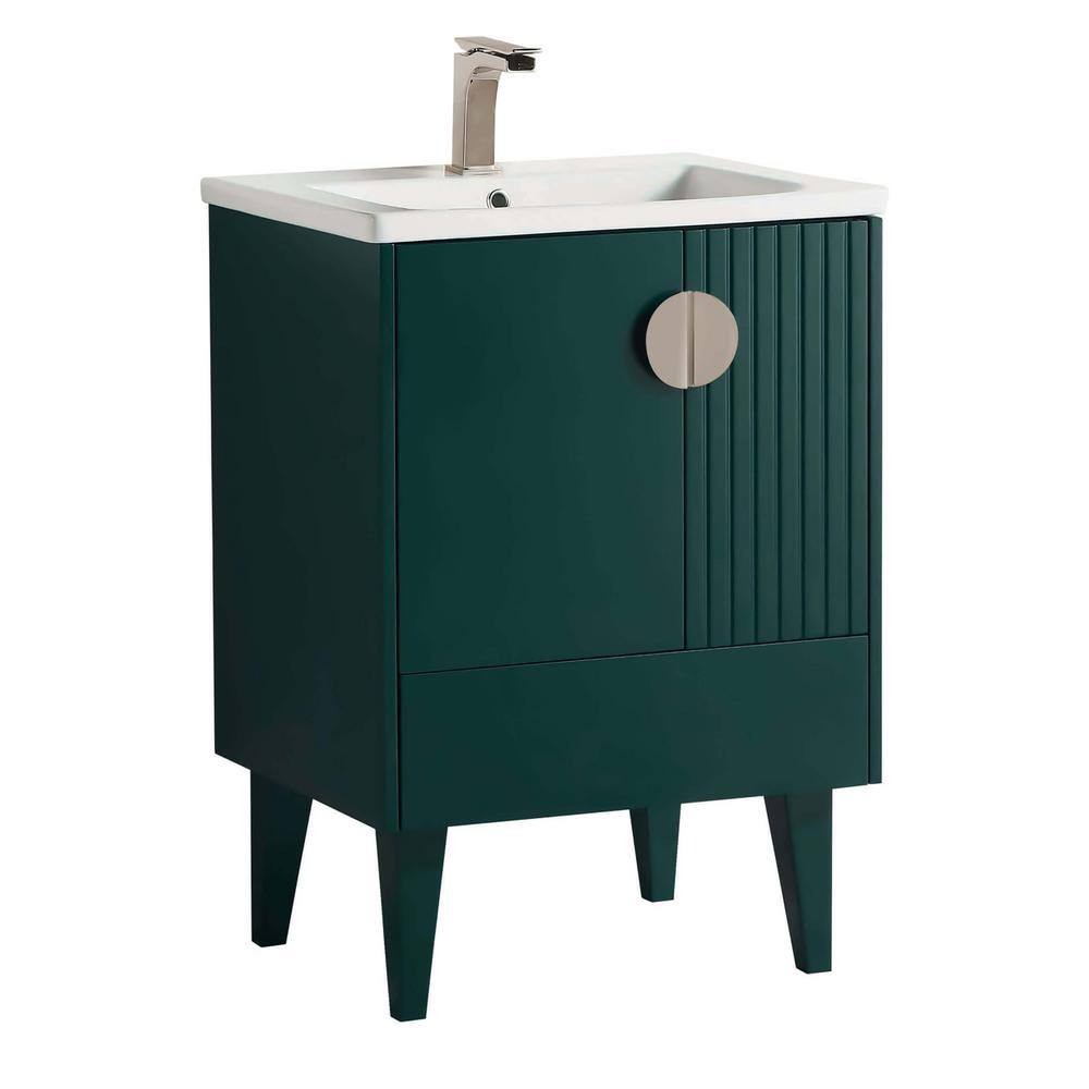 Venezian 24 in. W x 18.11 in. D x 33 in. H Bathroom Vanity Side Cabinet in Green with White Ceramic Top price history on PriceWatchPro