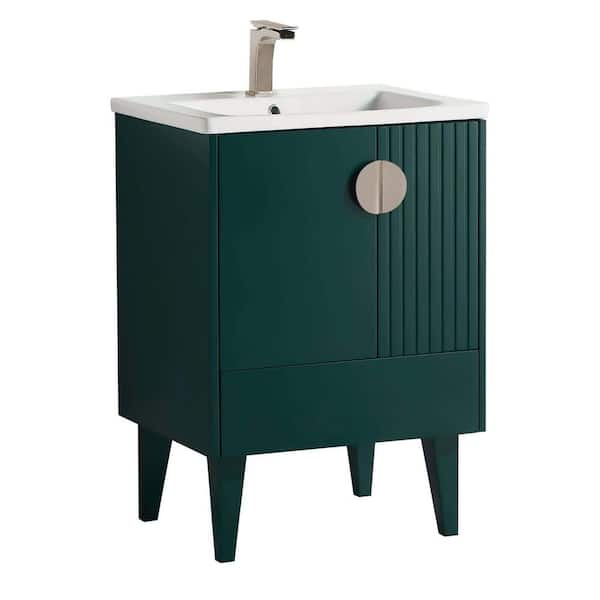 FINE FIXTURES Venezian 24 in. W x 18.11 in. D x 33 in. H Bathroom Vanity Side Cabinet in Green with White Ceramic Top