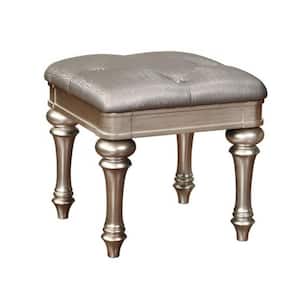 Silver 18 in. Wooden Vanity Stool with Turned Legs and Leatherette Upholstered Seat
