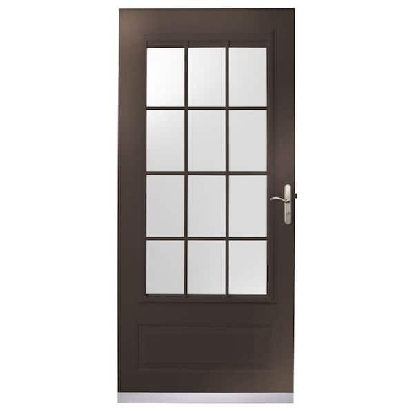 Unbranded 36 in. x 80 in. 400 Series Bronze Aluminum Colonial Self-Storing Storm Door with Nickel Hardware-DISCONTINUED