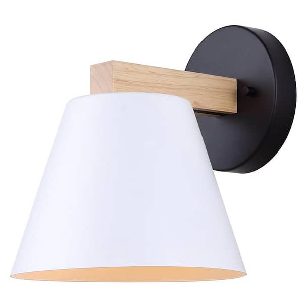 CANARM Harlyn 7.75 in. 1 Light Matte White Vanity Light with White Metal Shade