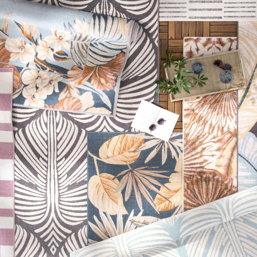 Ivory and Orange Synthetic Stripe Indoor/Outdoor Area Rug