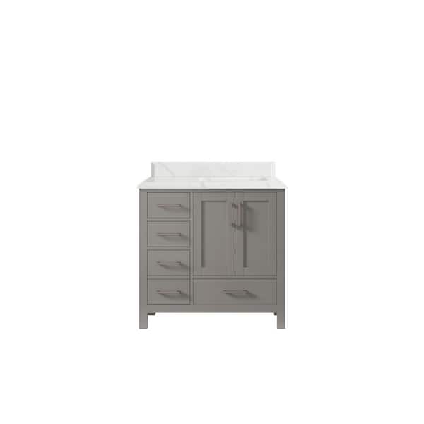 Willow Collections Malibu 36 in. W x 22 in. D x 36 in. H Right Offset Sink Bath Vanity in Gray with Cove Edge Calacatta Quartz Top