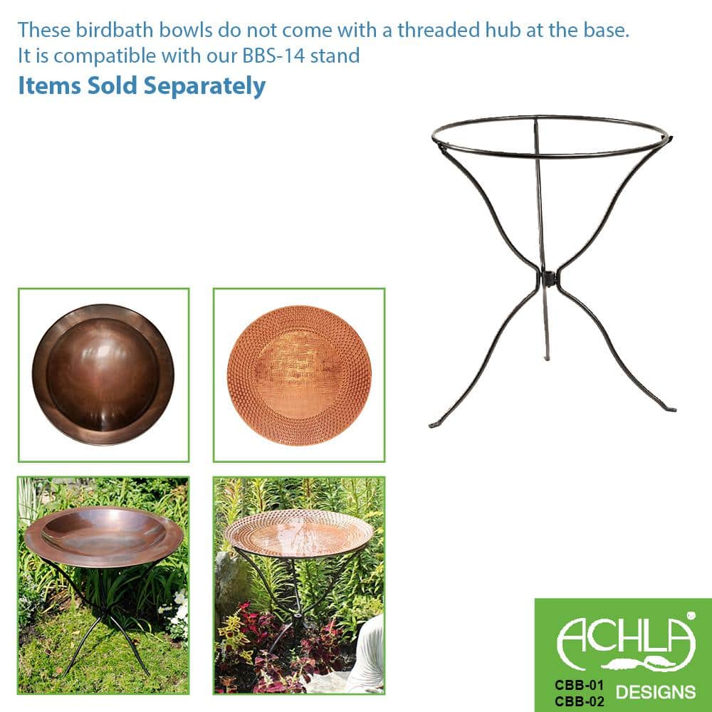 Classic Hammered Copper-Plated Metal Birdbath, 15" Diameter