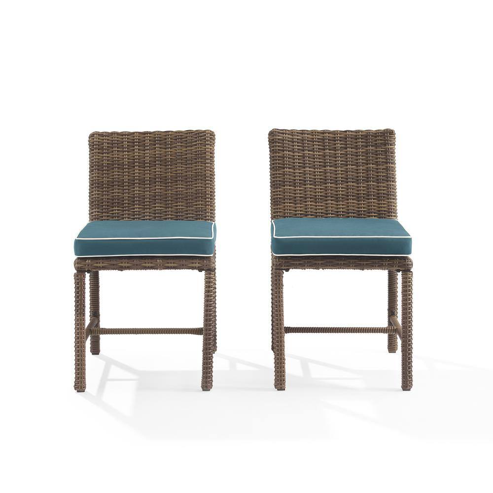Bradenton Navy Cushioned Wicker Armless Outdoor Dining Chairs, Set of 2
