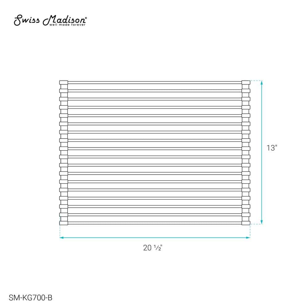 Black Silicone Roll-Up Kitchen Sink Grid, 20.5" x 12.6"