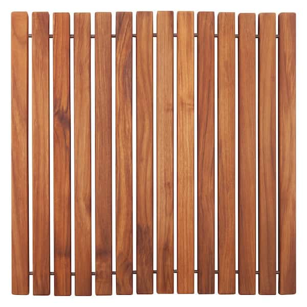 Oiled Brown Teak Indoor and Outdoor Shower/Bath String Mat 19.6 in. x 19.6 in.