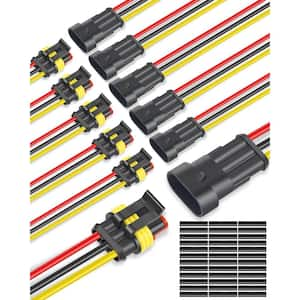 3-Pin Electrical 16 AWG 3 Wire Connector Waterproof Male and Female Way With Heat Shrink Tubing (6 Kits)