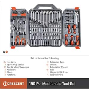 1/4 in. and 3/8 in. Drive 6 and 12-Point Standard and Deep SAE/Metric Mechanics Tool Set with Case (180-Piece)