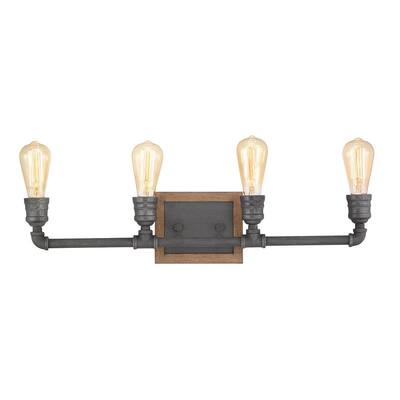 Palermo Grove 4-Light Gilded Iron Vanity Light with Painted Walnut Wood Accents