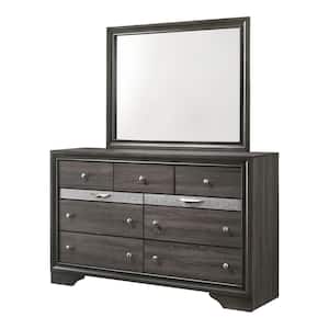 Ekon Gray 9-Drawer 63 in. Wide Dresser with Mirror