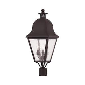 Yorktown 27 in. 3-Light Bronze Cast Brass Hardwired Outdoor Rust Resistant Post Light with No Bulbs Included