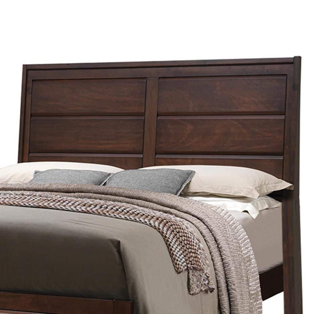 Walnut Queen Platform Bed with Storage Drawers and Upholstered Headboard