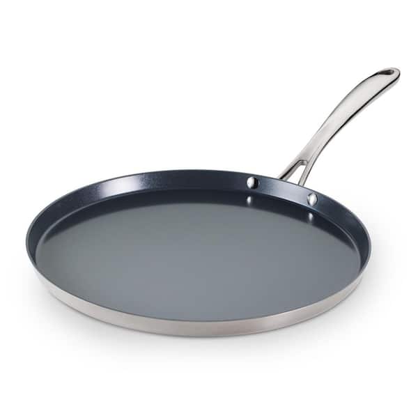 Utsava 12 in. Ceramic-Coated Stainless Steel Dosa Frying Pan Tawa