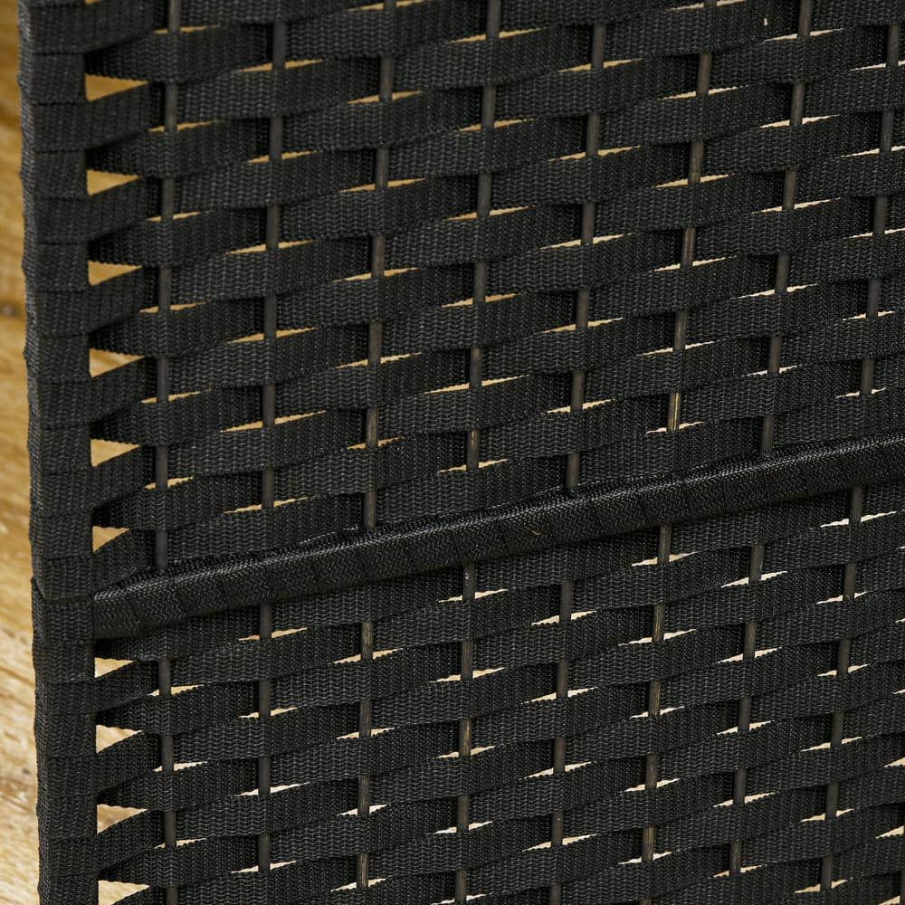 Black 4-Panel Folding Privacy Screen with Pine Wood Frame