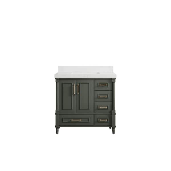 Willow Collections Hudson 36 in. W x 22 in. D x 36 in. H Single Sink Bath Vanity Center in Pewter Green with 2 in. Empira Quartz Top