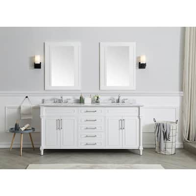 Aberdeen 72 in. W x 22 in. D Bath Vanity in White with Carrara Marble Top with White Sinks