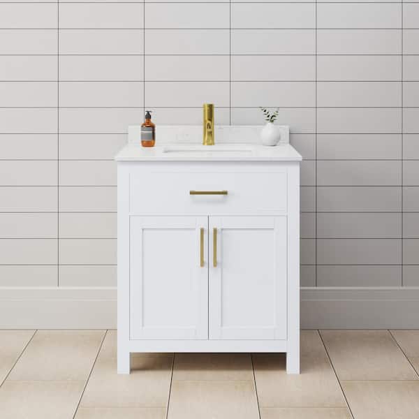 Wyndham Collection Beckett 30 in. W x 22 in. D x 35 in. H Single Sink Bathroom Vanity in White with Carrara Cultured Marble Top