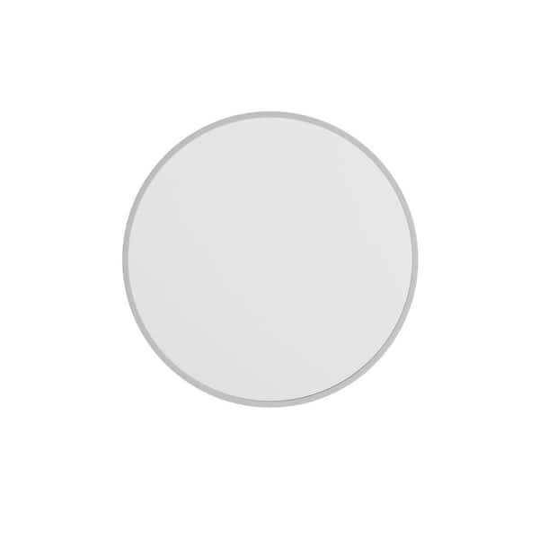 TAYLOR + LOGAN 24 in. W x 24 in. H Modern Round Silver Wall Mounted Mirror