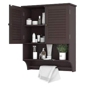 23.6 in. W x 8.9 in. D x 29.3 in. H Espresso Bathroom Over The Toilet Cabinet with Adjustable Shelves and Towels Bar