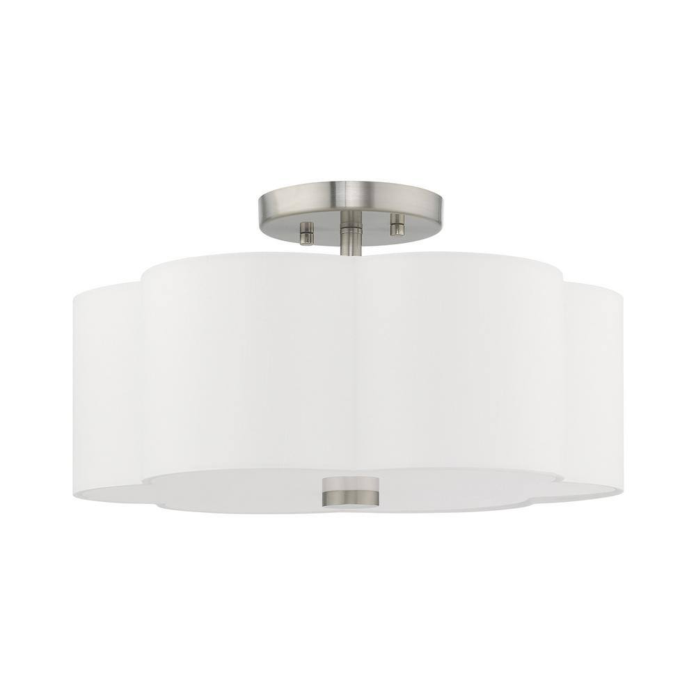 Brushed Nickel 3-Light Drum Ceiling Mount with Off-White Shade