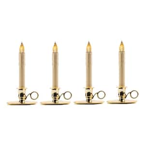 9 in. Battery operated LED Christmas window candles gold finish base w/sensor (set of 4)