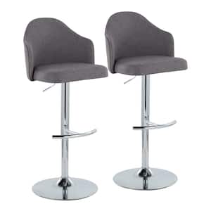 Ahoy 33 in. Grey Fabric and Chrome Metal Adjustable Bar Stool with Rounded T Footrest (Set of 2)