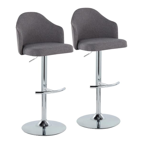 Lumisource Ahoy 33 in. Grey Fabric and Chrome Metal Adjustable Bar Stool with Rounded T Footrest (Set of 2)