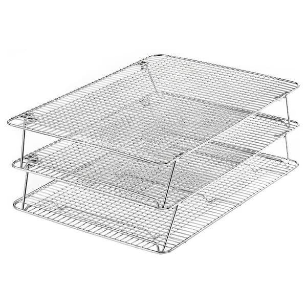 Stainless Steel Silver Stackable Cooling Rack for Baking, 3-Pack 12”x16.5”, Oven & Dishwasher Safe