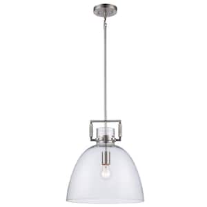Briar 14 in. 1-Light Brushed Nickel Pendant Light Fixture with Clear Glass Dome Shade