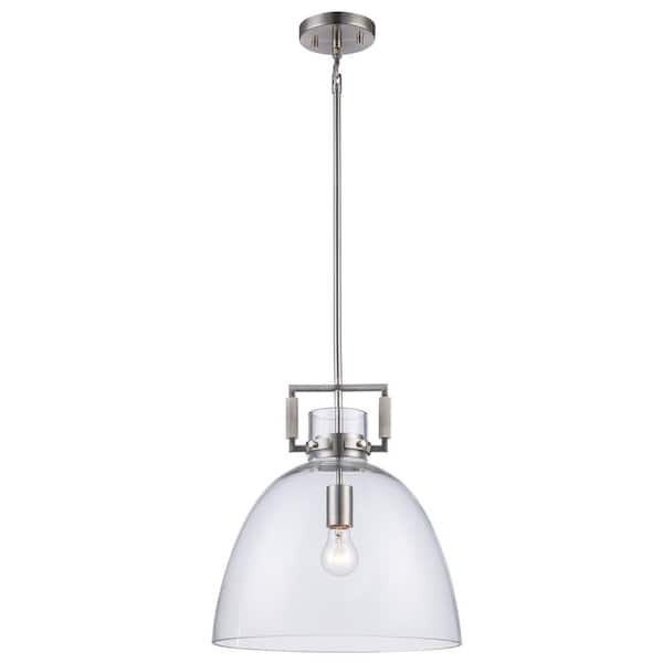 Bel Air Lighting Briar 14 in. 1-Light Brushed Nickel Pendant Light Fixture with Clear Glass Dome Shade