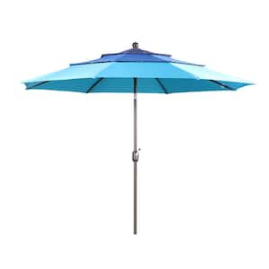 10 ft. Steel Market Patio Umbrella with Crank and Tilt in Color Light Blue/Royal Blue/Navy Blue