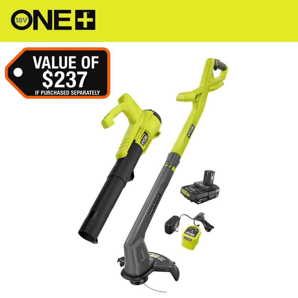 RYOBI ONE+ 18V Cordless String Trimmer/Edger and Blower/Sweeper