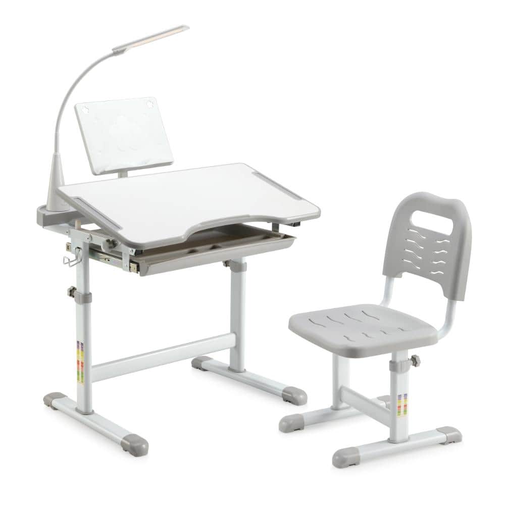 Gray Kids Functional Desk and Chair Set, Ergonomic Height Adjustable Children School Study Desk with Tilt Desktop price history on PriceWatchPro