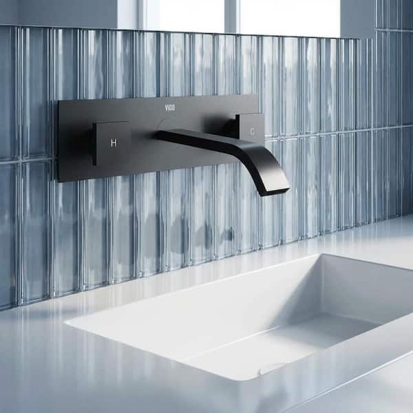 VIGO Titus Two Handle Wall Mount Bathroom Faucet in Matte Black