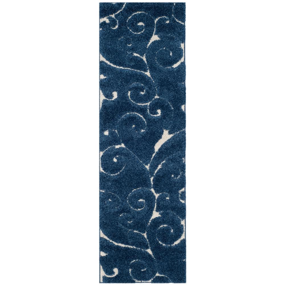 Florida Shag Dark Blue/Cream 2 ft. x 11 ft. Floral Runner Rug price history on PriceWatchPro