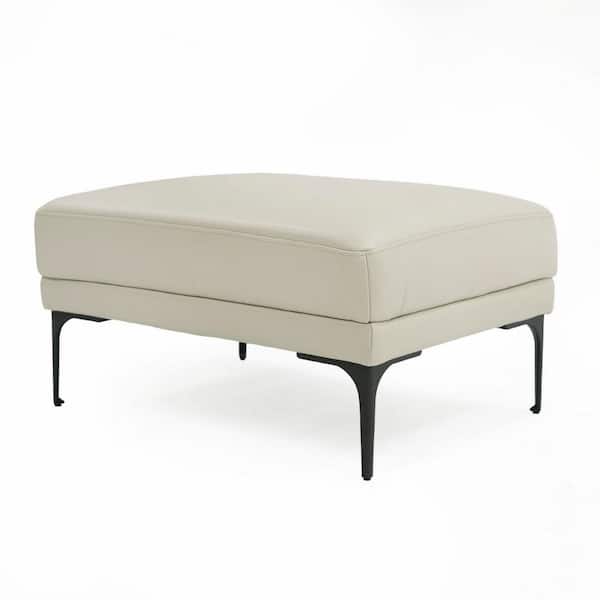 Benjara Gray Leather Rectangle Accent Ottoman