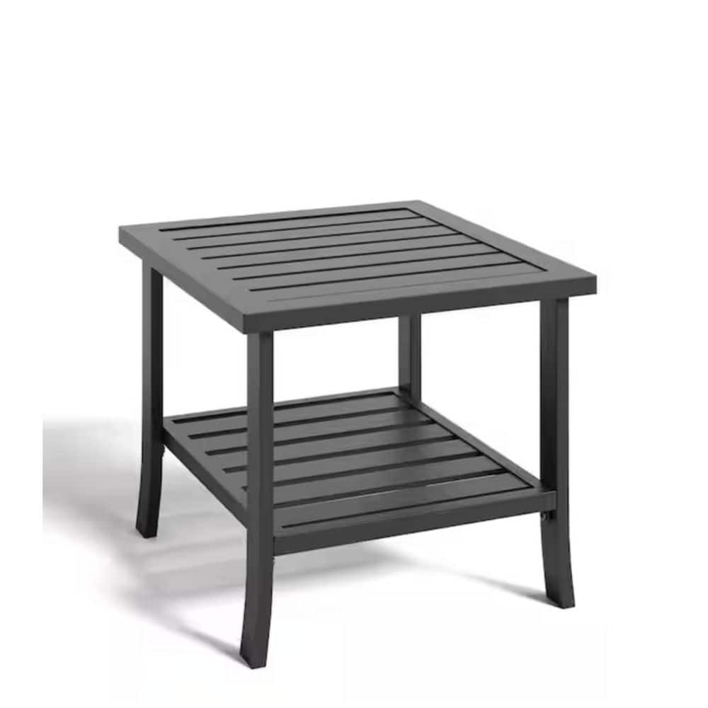 H&O × Geek Field _ ML SideTable 1-Piece 19 in. W x 19 in. D x 18 in. H Black Metal Square Outdoor
