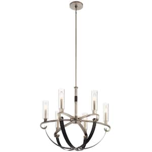 Artem 27 in. 6-Light Classic Pewter Contemporary Candlestick Cylinder Chandelier for Dining Room