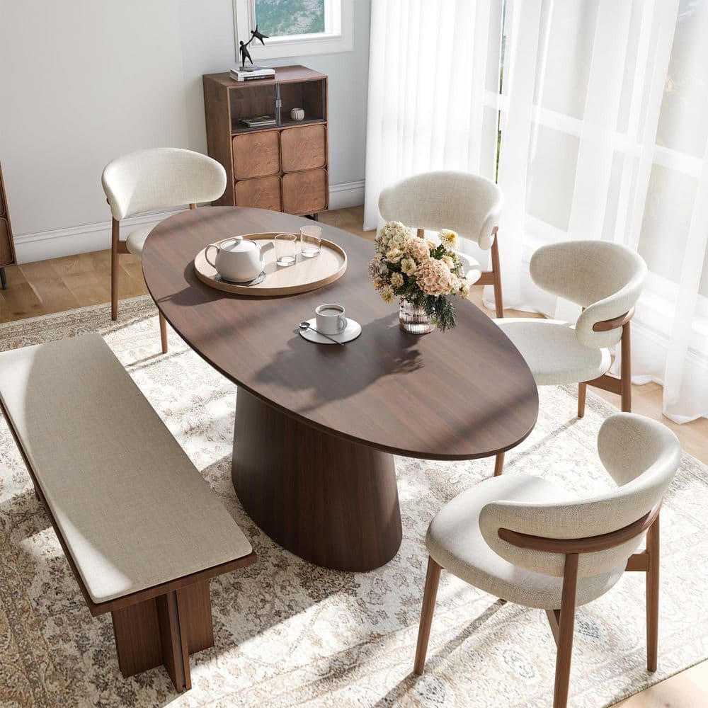 Oval Walnut Wood 72 in. Pedestal Base Dining Table Seats 8